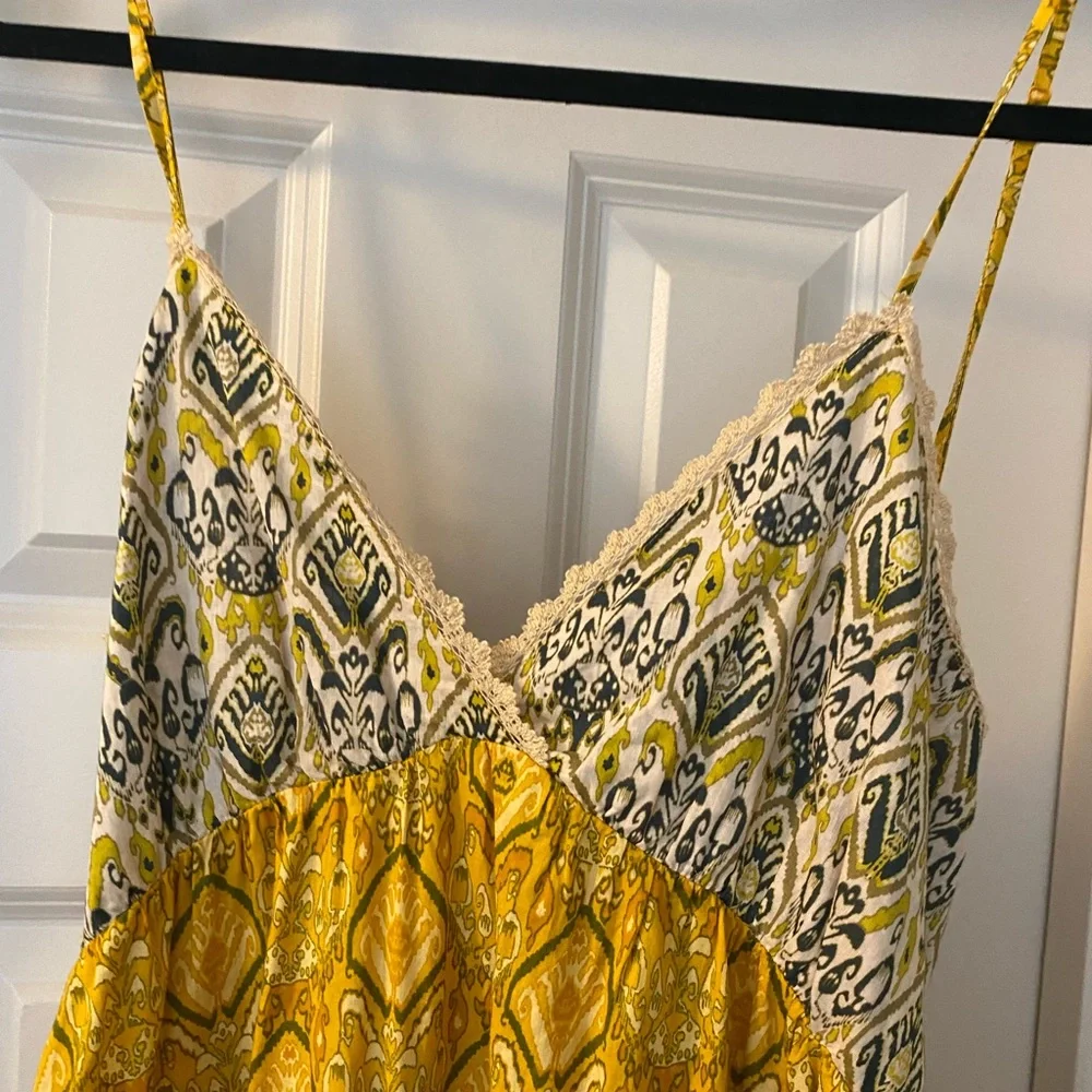 Zara Yellow and Cream 100% Cotton Patterned Boho Maxi Dress - Picture 4 of 9